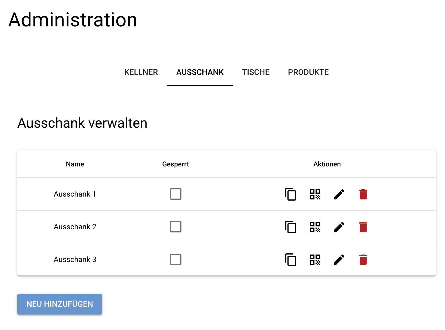 Admin Ausschank Verwaltung